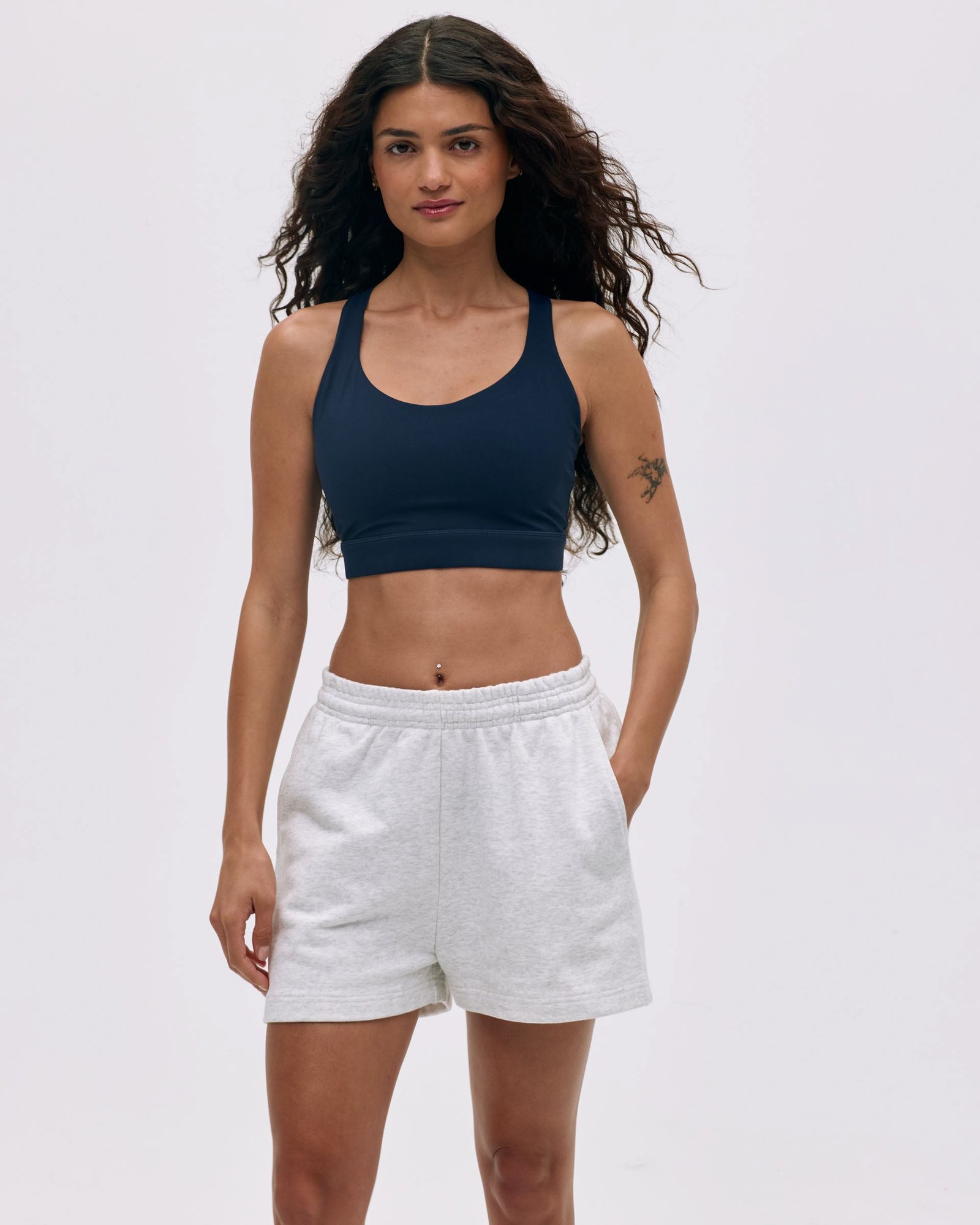 Branded Sweat Shorts - Light Grey Melange - Image 4