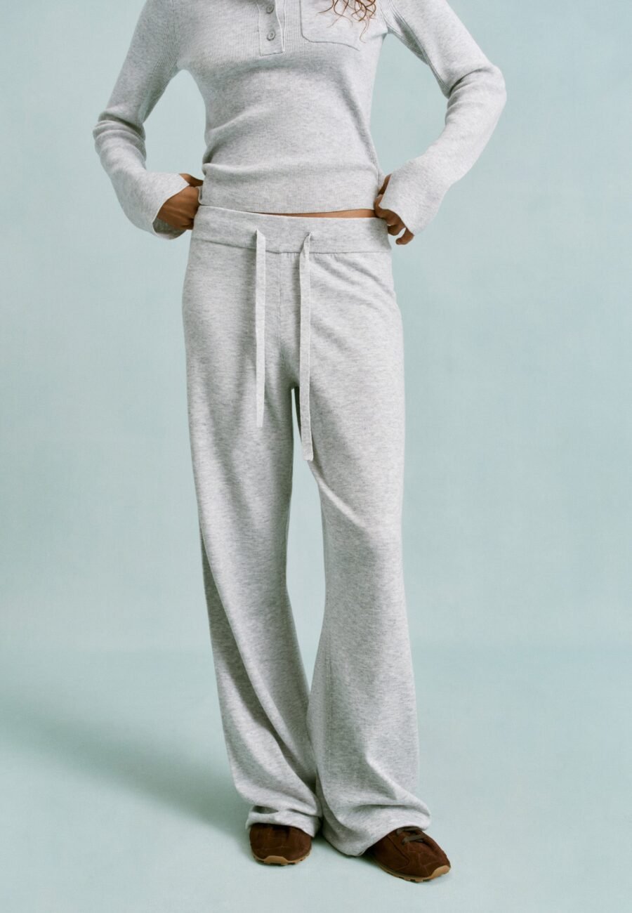 Knit Straight Leg Trousers - Light Grey Melange