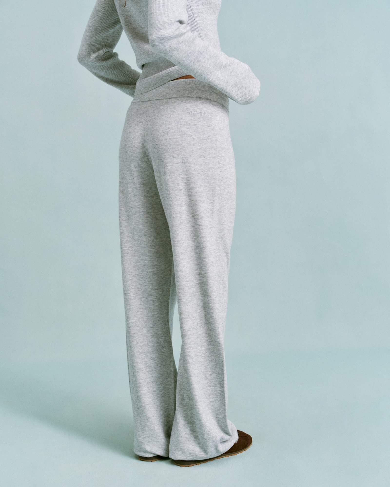 Knit Straight Leg Trousers - Light Grey Melange - Image 2