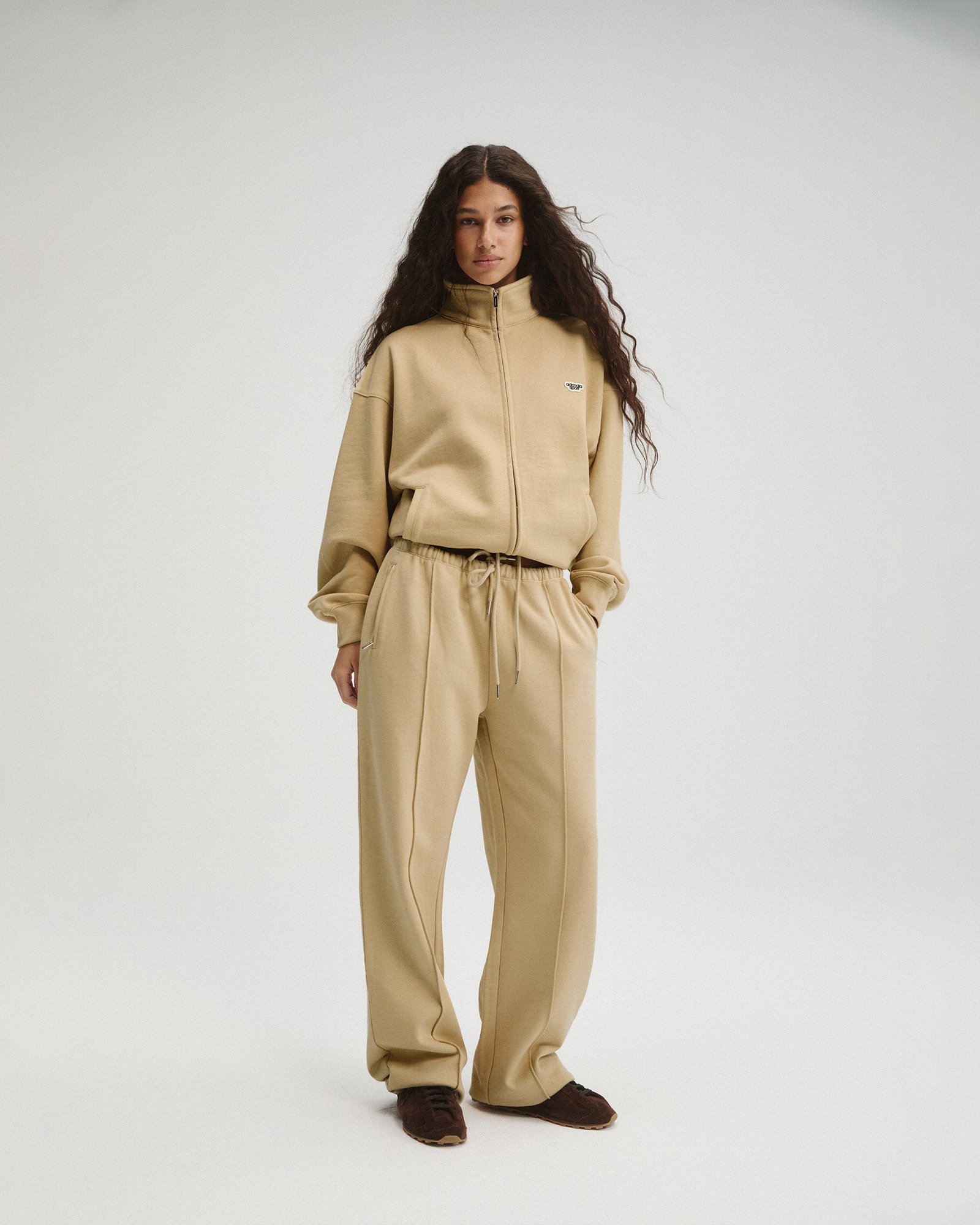 Pintuck Straight Leg Sweatpants - Caramel Beige - Image 5
