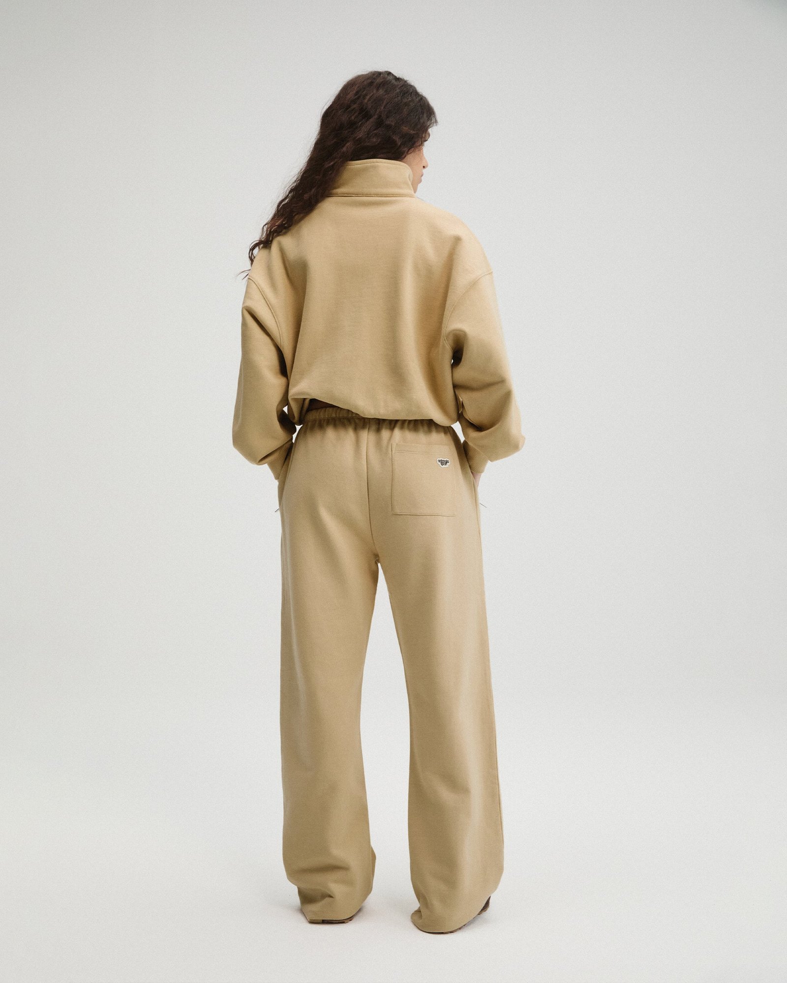 Pintuck Straight Leg Sweatpants - Caramel Beige - Image 2