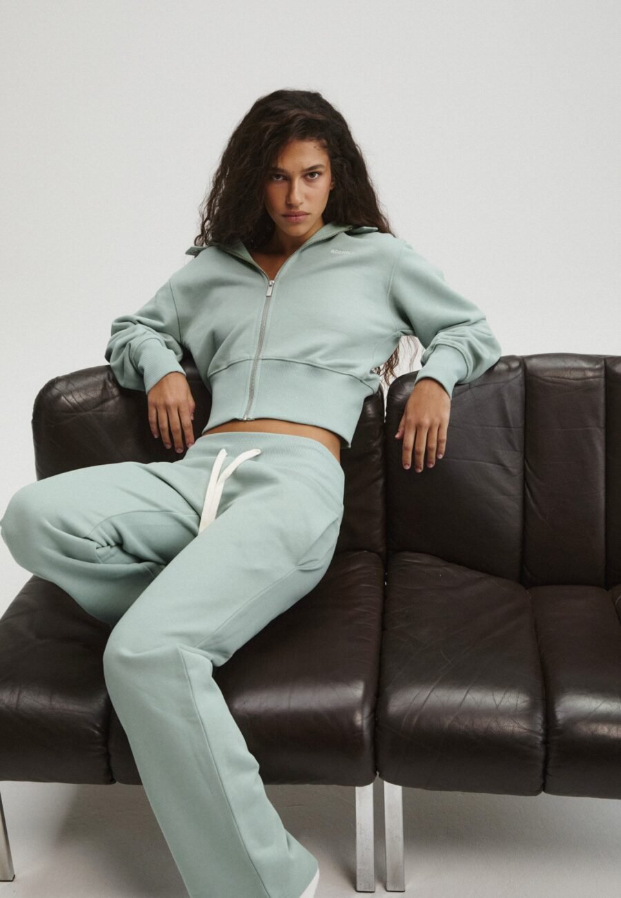 Rib Waist Straight Leg Sweatpants - Cloud Blue