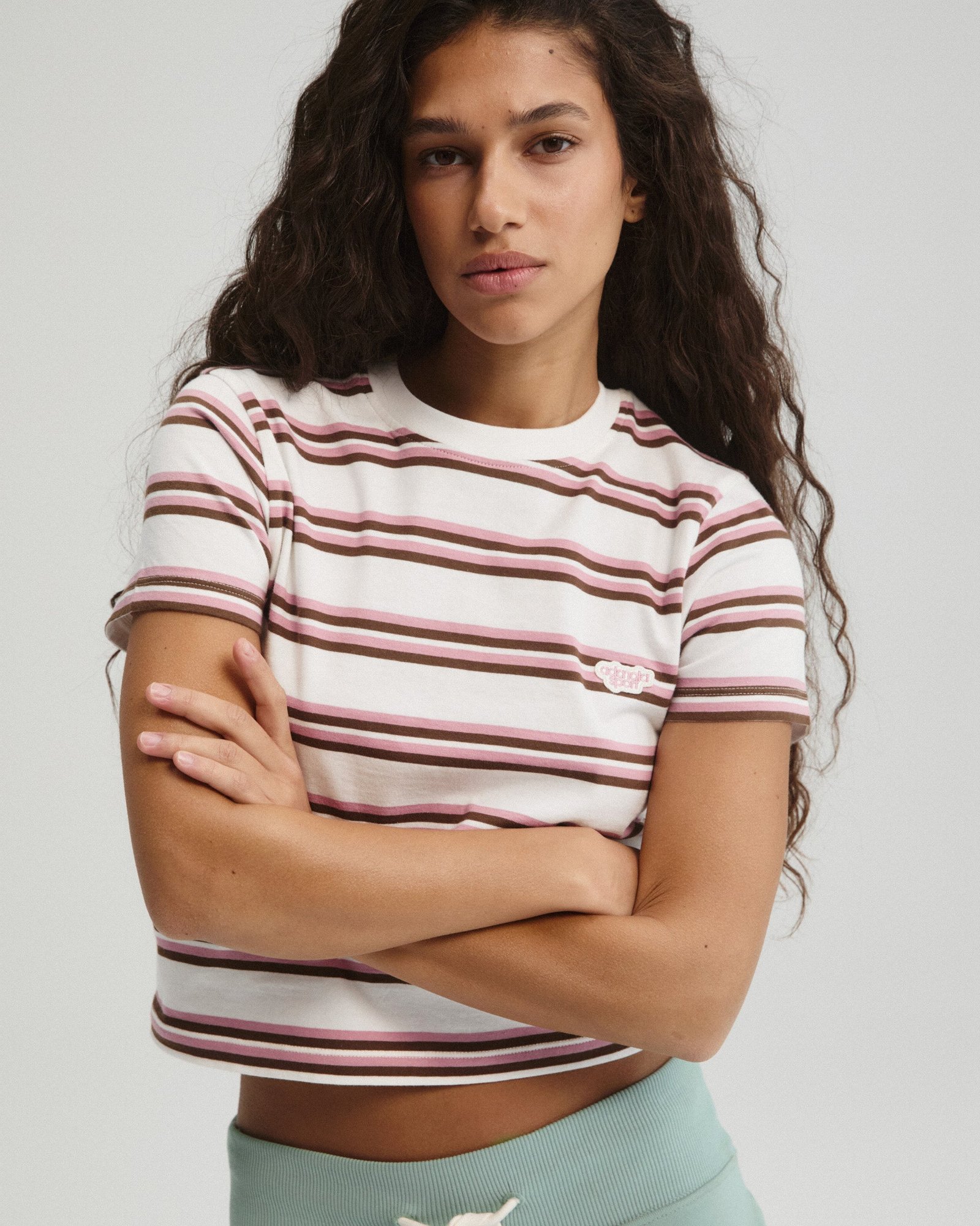 Stripe Branded Classic T-shirt - Dusty Pink/Marshmallow White - Image 4