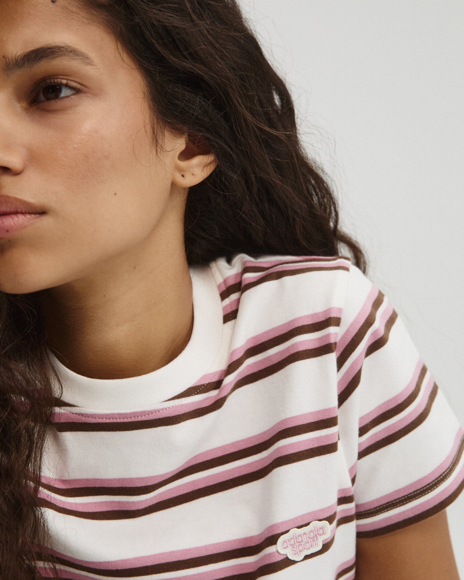 Stripe Branded Classic T-shirt - Dusty Pink/Marshmallow White - Image 3