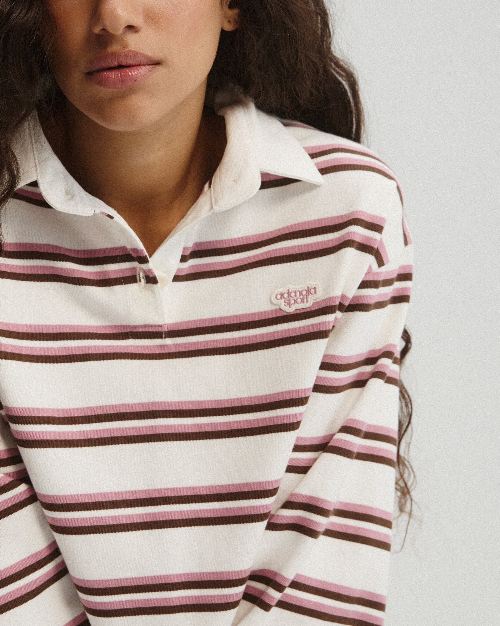 Stripe Branded Rugby Top - Dusty Pink/Marshmallow White - Image 3
