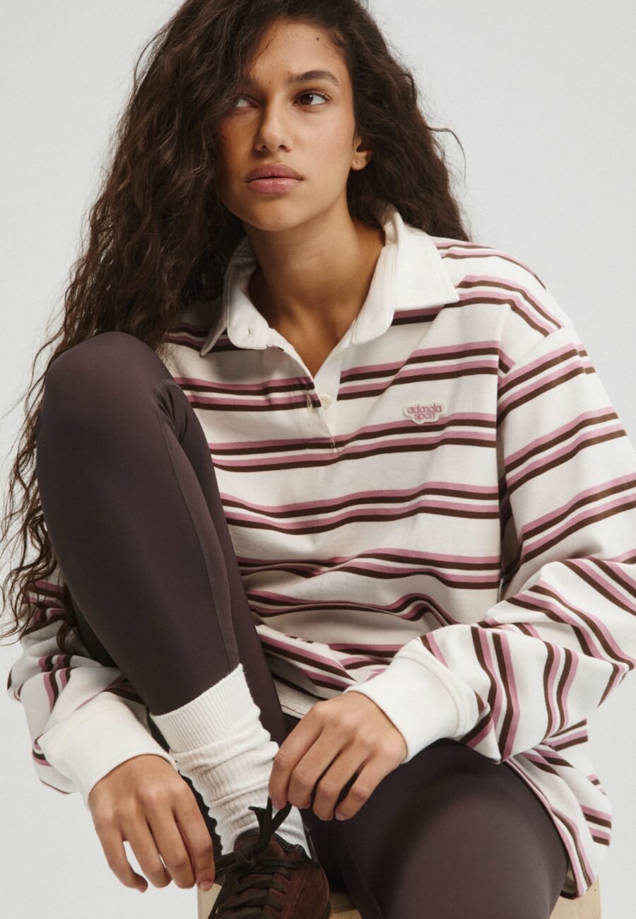 Stripe Branded Rugby Top - Dusty Pink/Marshmallow White