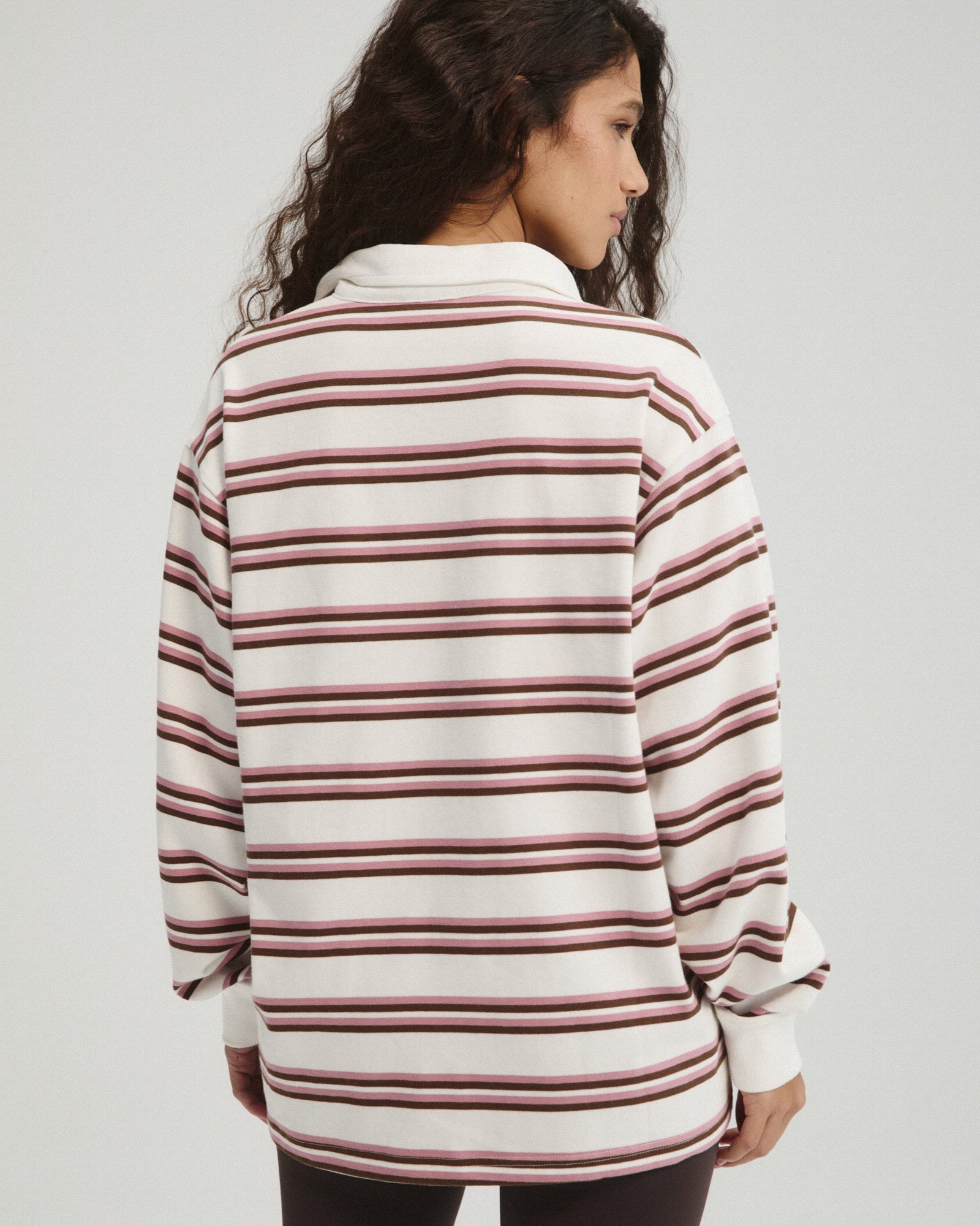 Stripe Branded Rugby Top - Dusty Pink/Marshmallow White - Image 2