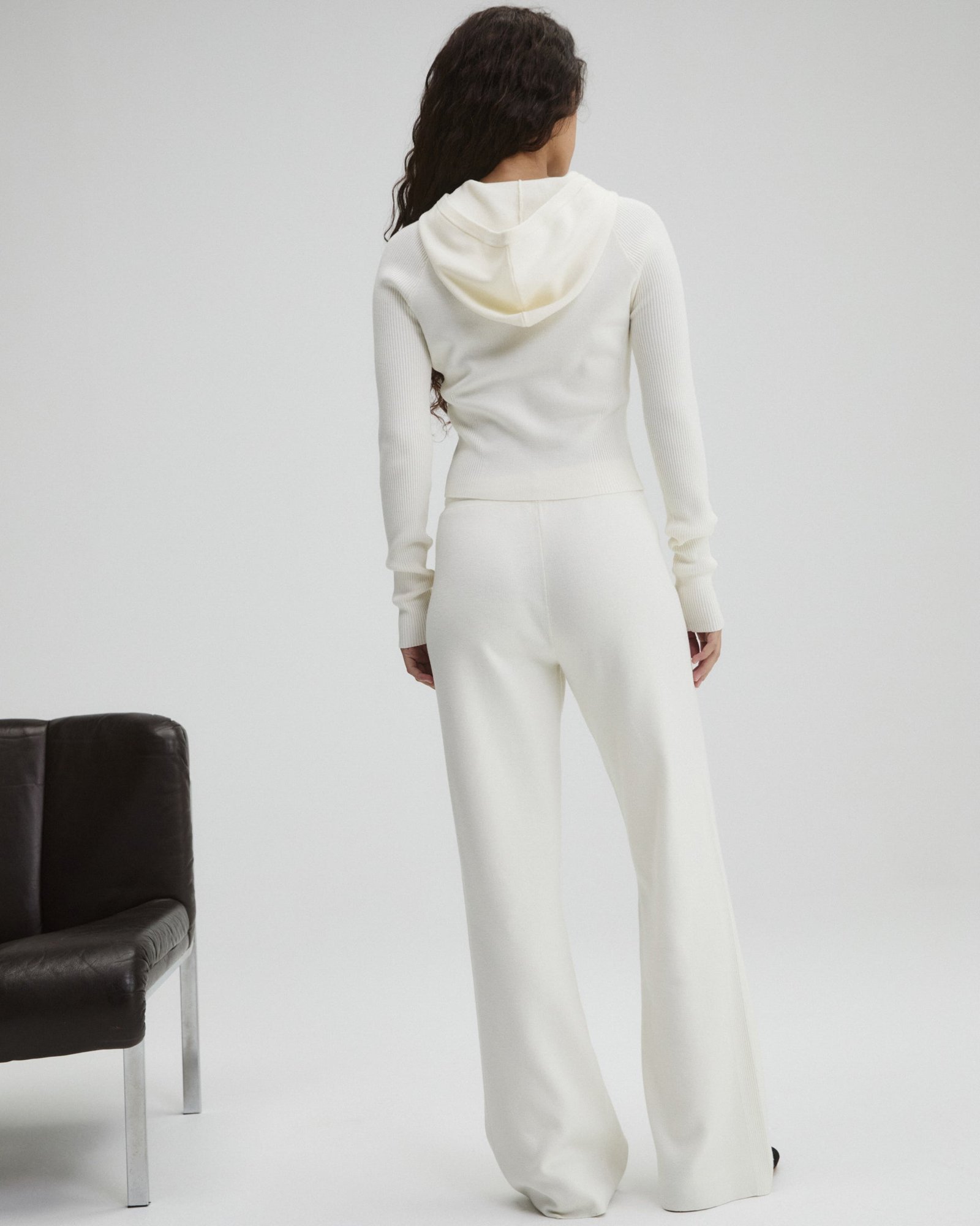 Panel Rib Knit Straight Leg Sweatpants - Marshmallow White - Image 2
