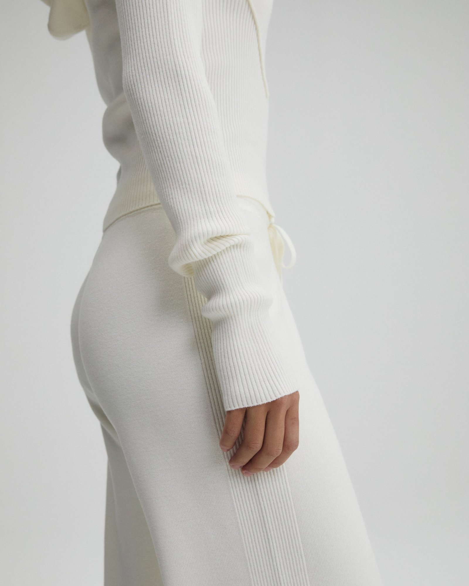 Panel Rib Knit Straight Leg Sweatpants - Marshmallow White - Image 3