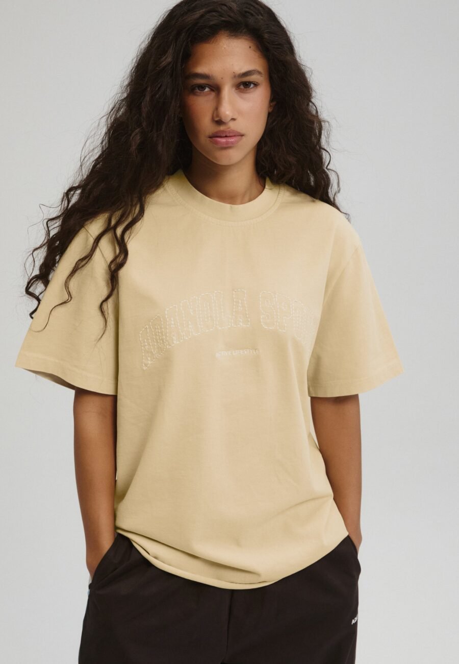 AS Stitch Washed Short Sleeve Oversized T-shirt - Caramel Beige/Marshmallow White