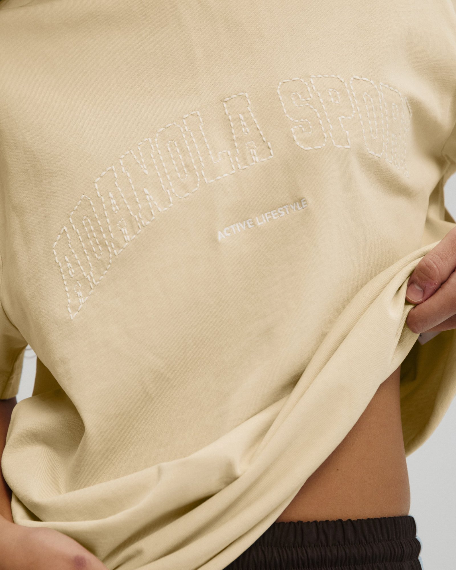 AS Stitch Washed Short Sleeve Oversized T-shirt - Caramel Beige/Marshmallow White - Image 3