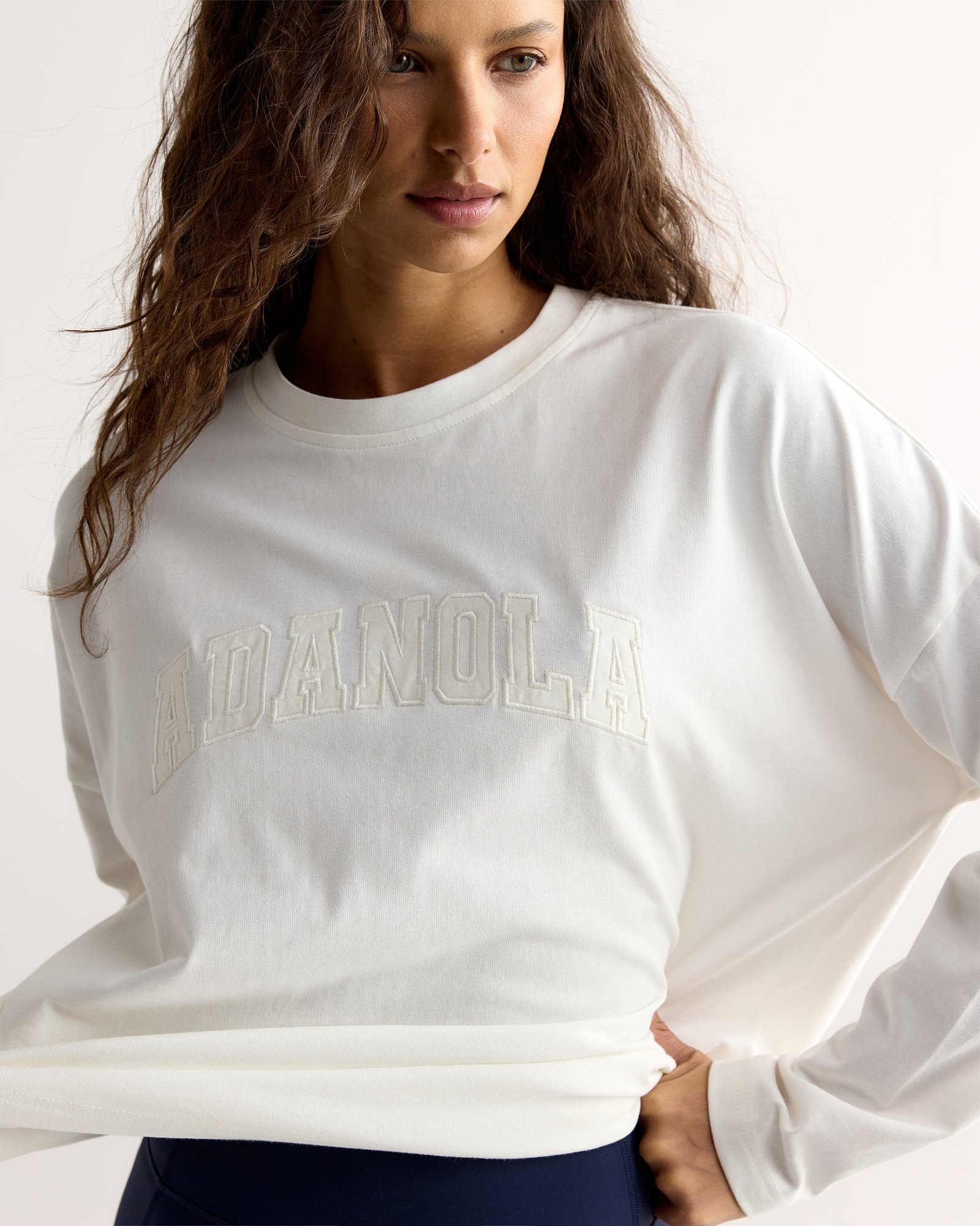 Varsity Long Sleeve Drop Shoulder T-shirt - White/Marshmallow White - Image 3