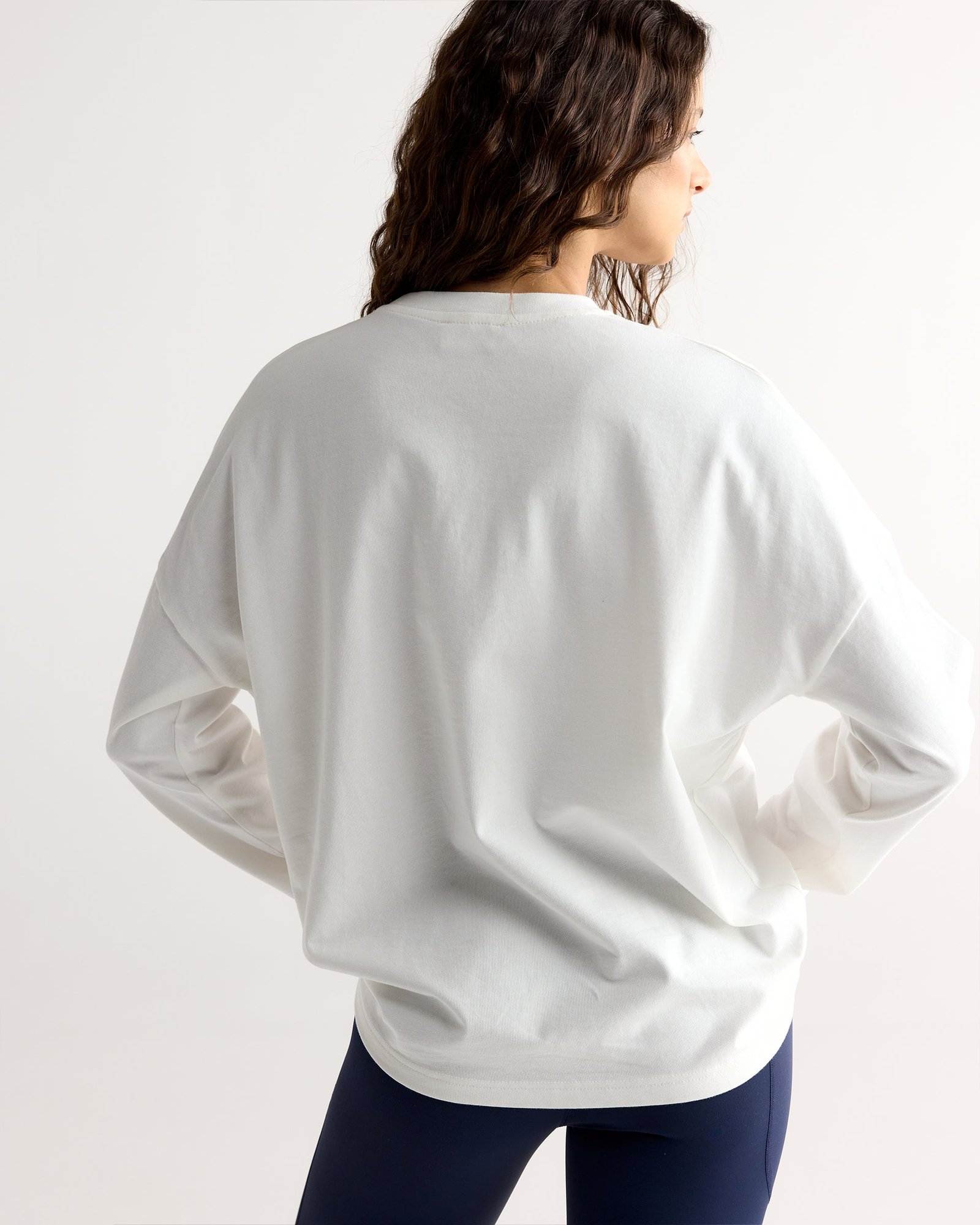 Varsity Long Sleeve Drop Shoulder T-shirt - White/Marshmallow White - Image 2