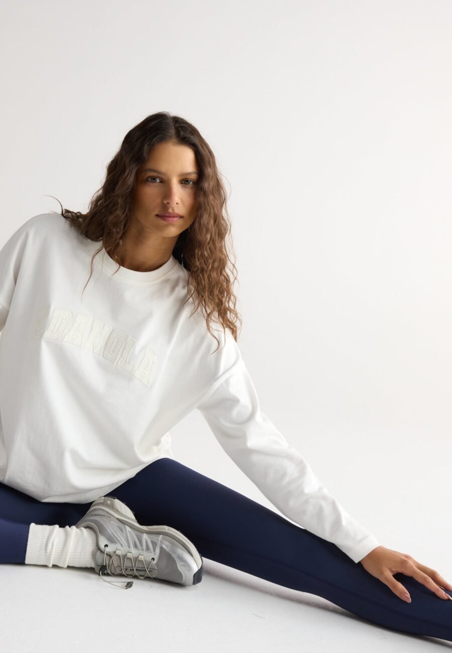Varsity Long Sleeve Drop Shoulder T-shirt - White/Marshmallow White