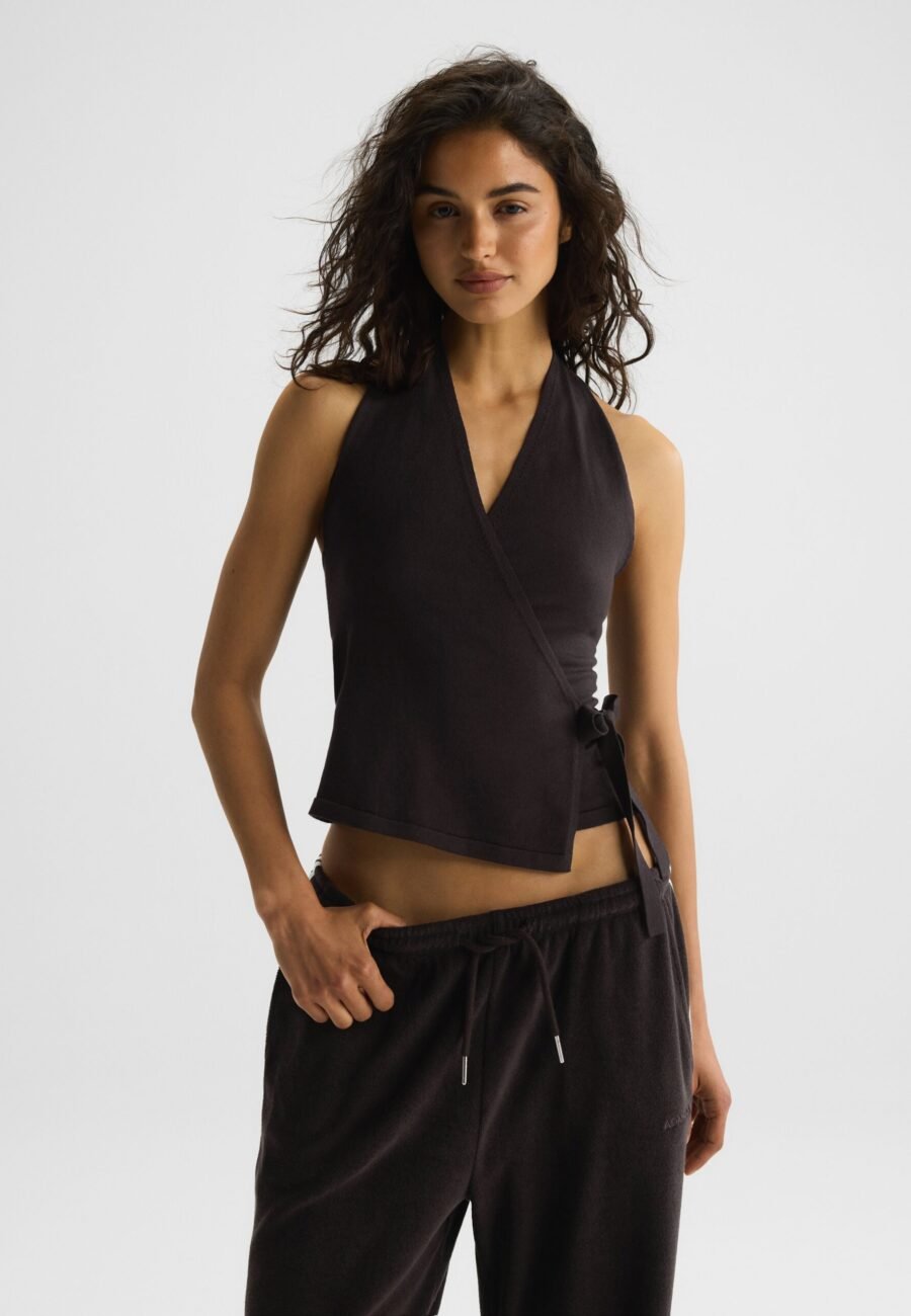 Fine Gauge Knit Halter Neck Top - Coffee Bean