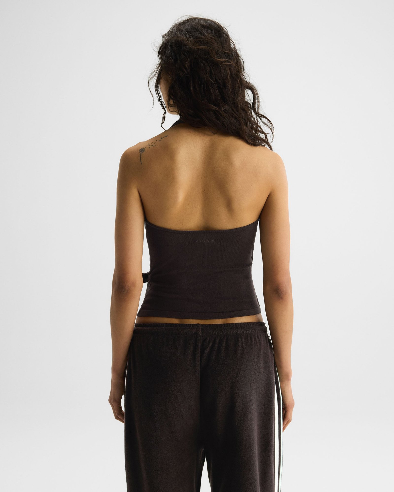 Fine Gauge Knit Halter Neck Top - Coffee Bean - Image 2
