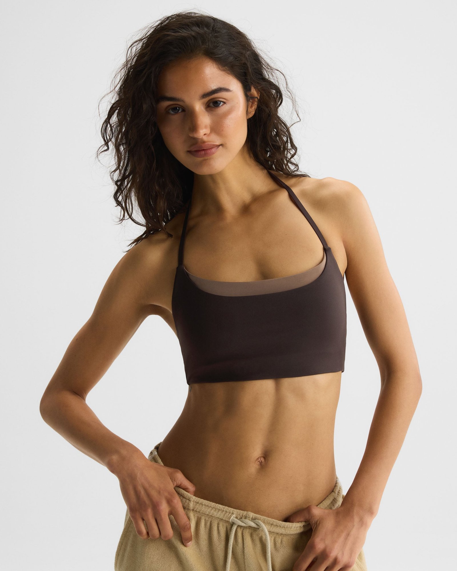 Ultimate Halter Double Layer Bra - Coffee Bean/Dusty Brown - Image 4
