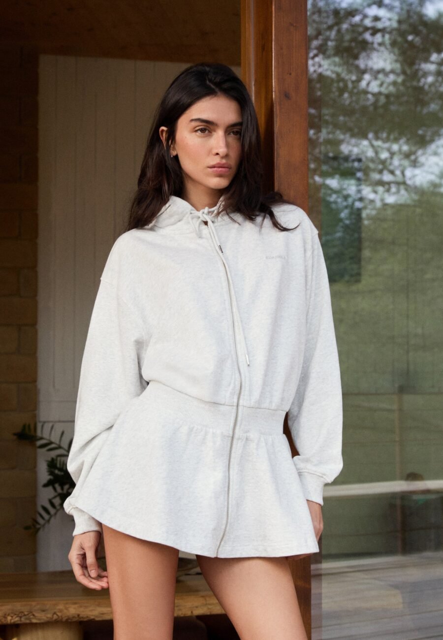 Jersey Hooded Dress - Light Grey Melange