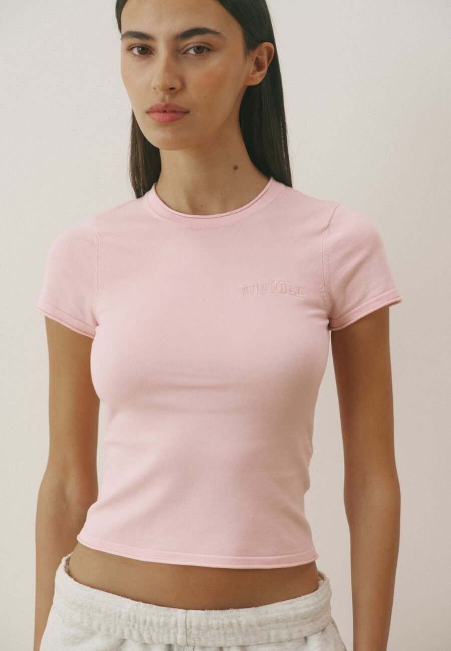 Varsity Knit Crew Neck T-shirt - Pink
