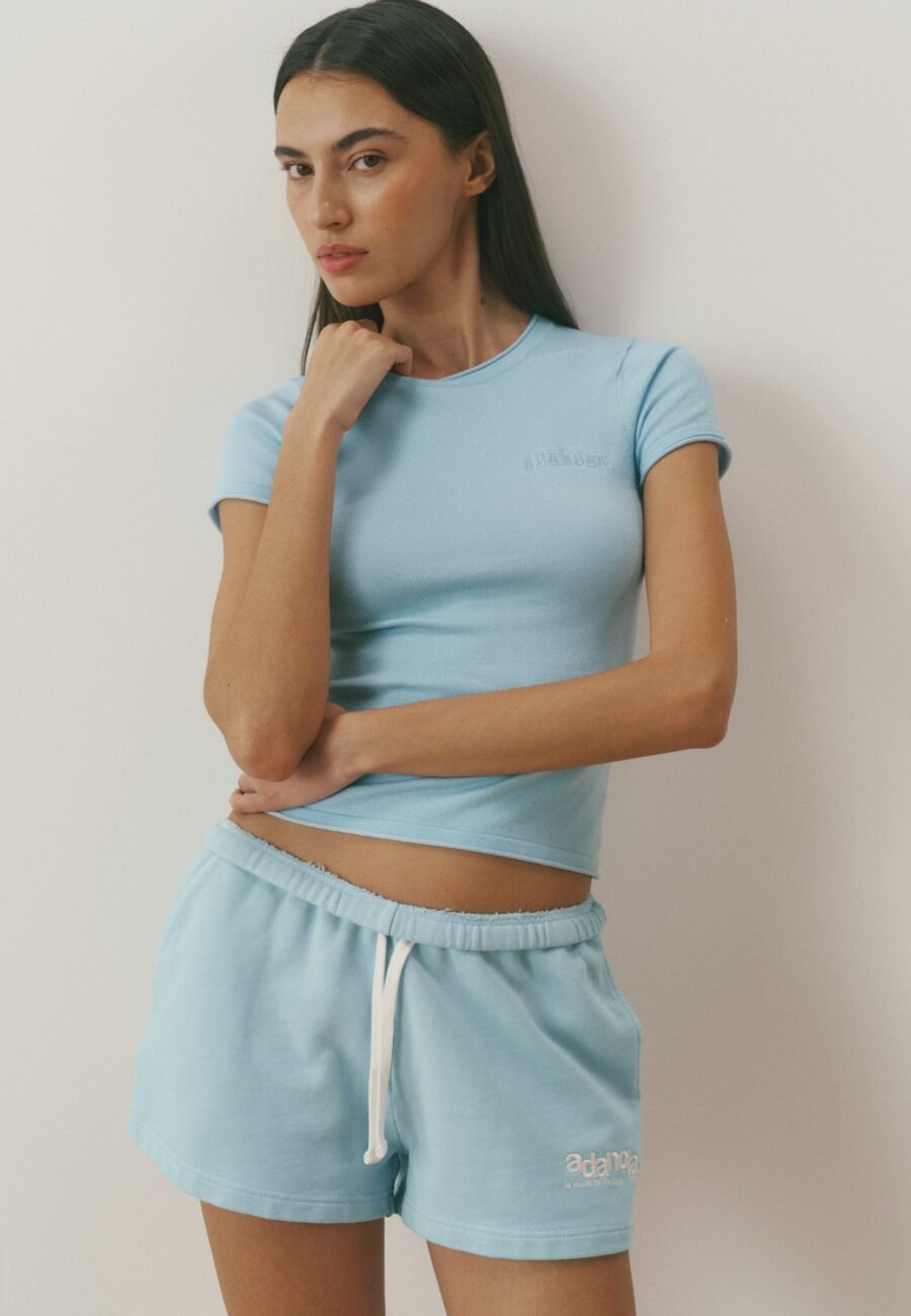 Varsity Knit Crew Neck T-shirt - Light Breeze Blue