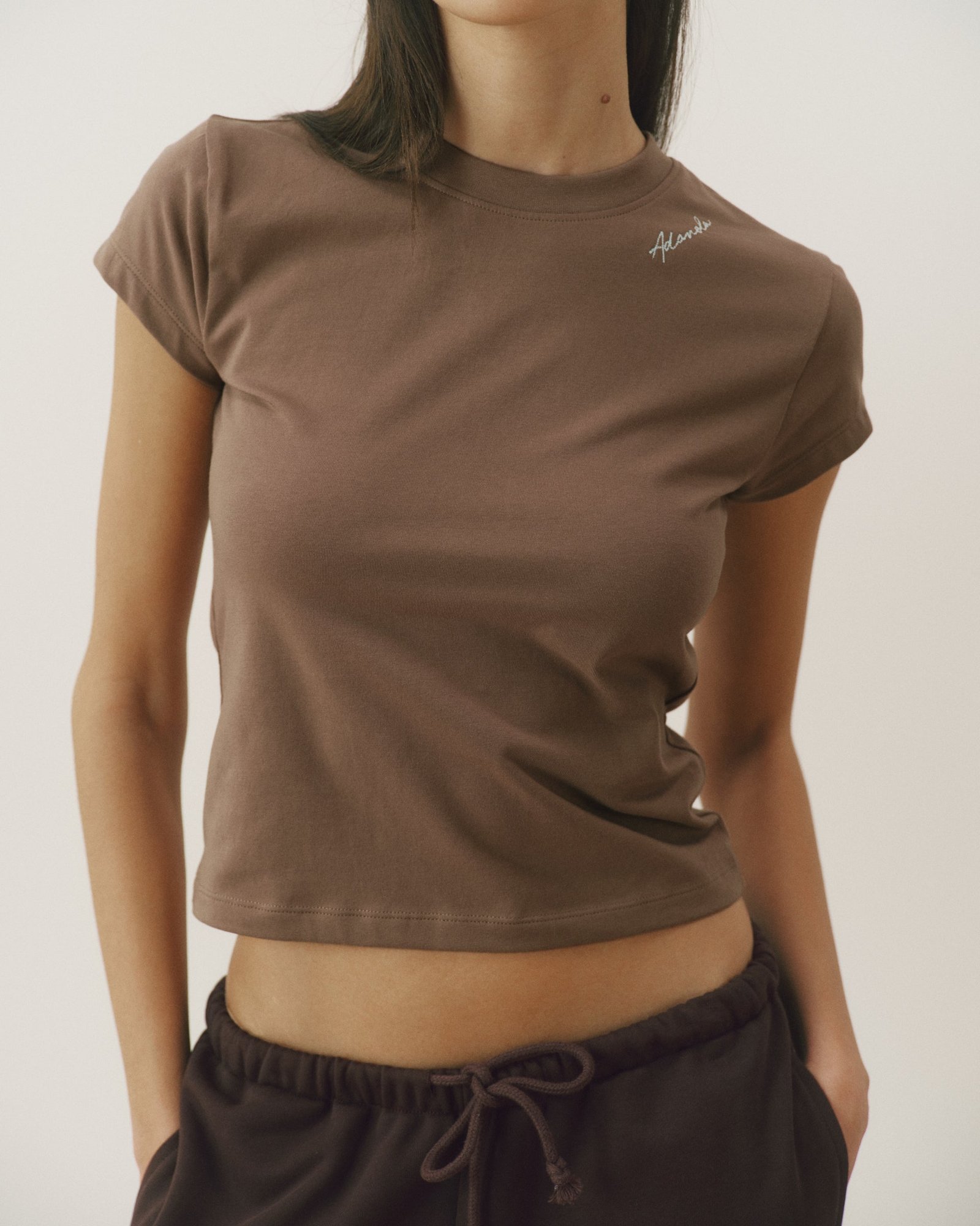 Signature Stitch Baby Tee - Dusty Brown - Image 3