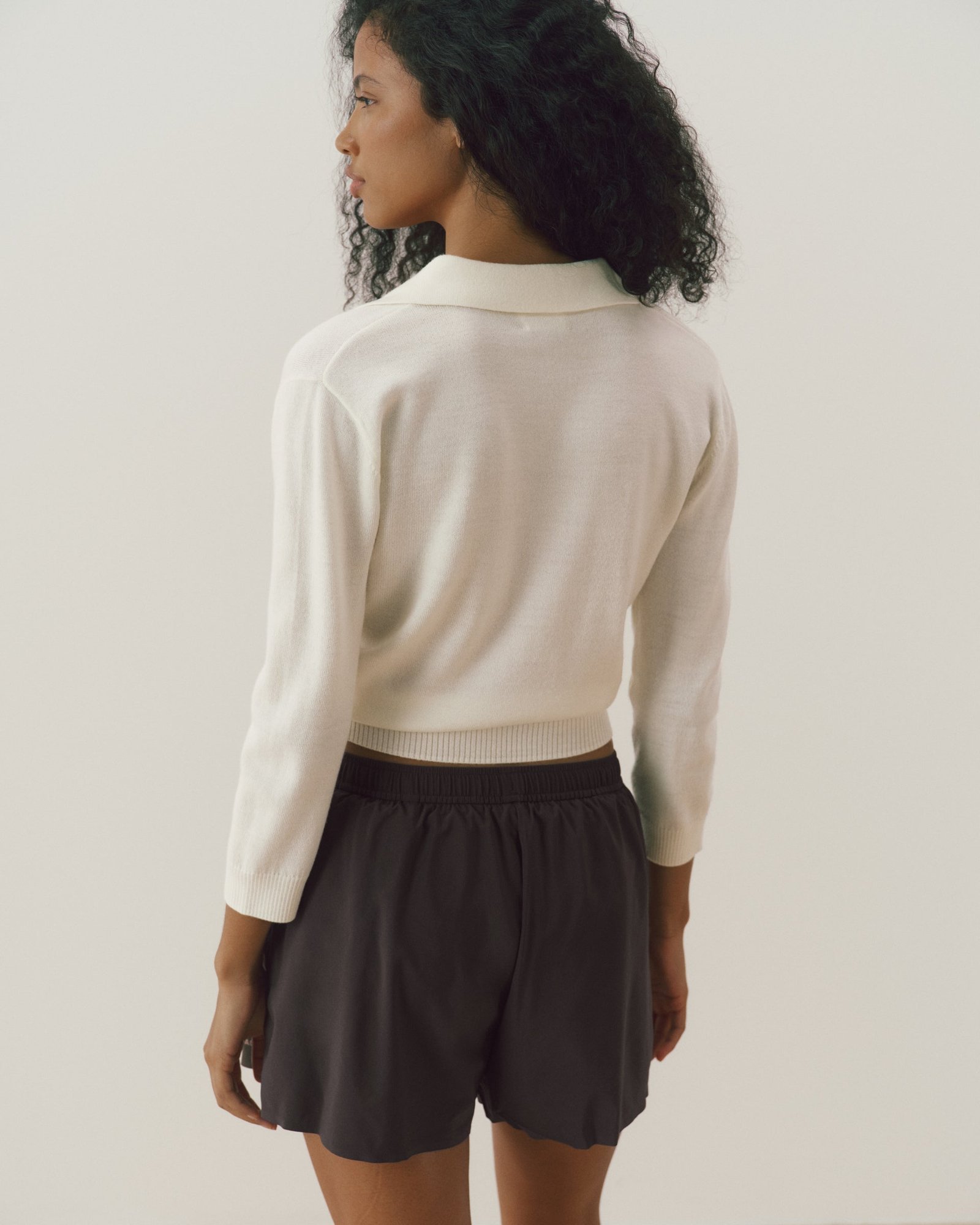 Fine Gauge Knit Collared Top - Marshmallow White - Image 2