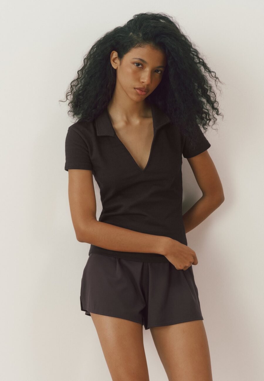 Collared Short Sleeve Top - Coffee Bean