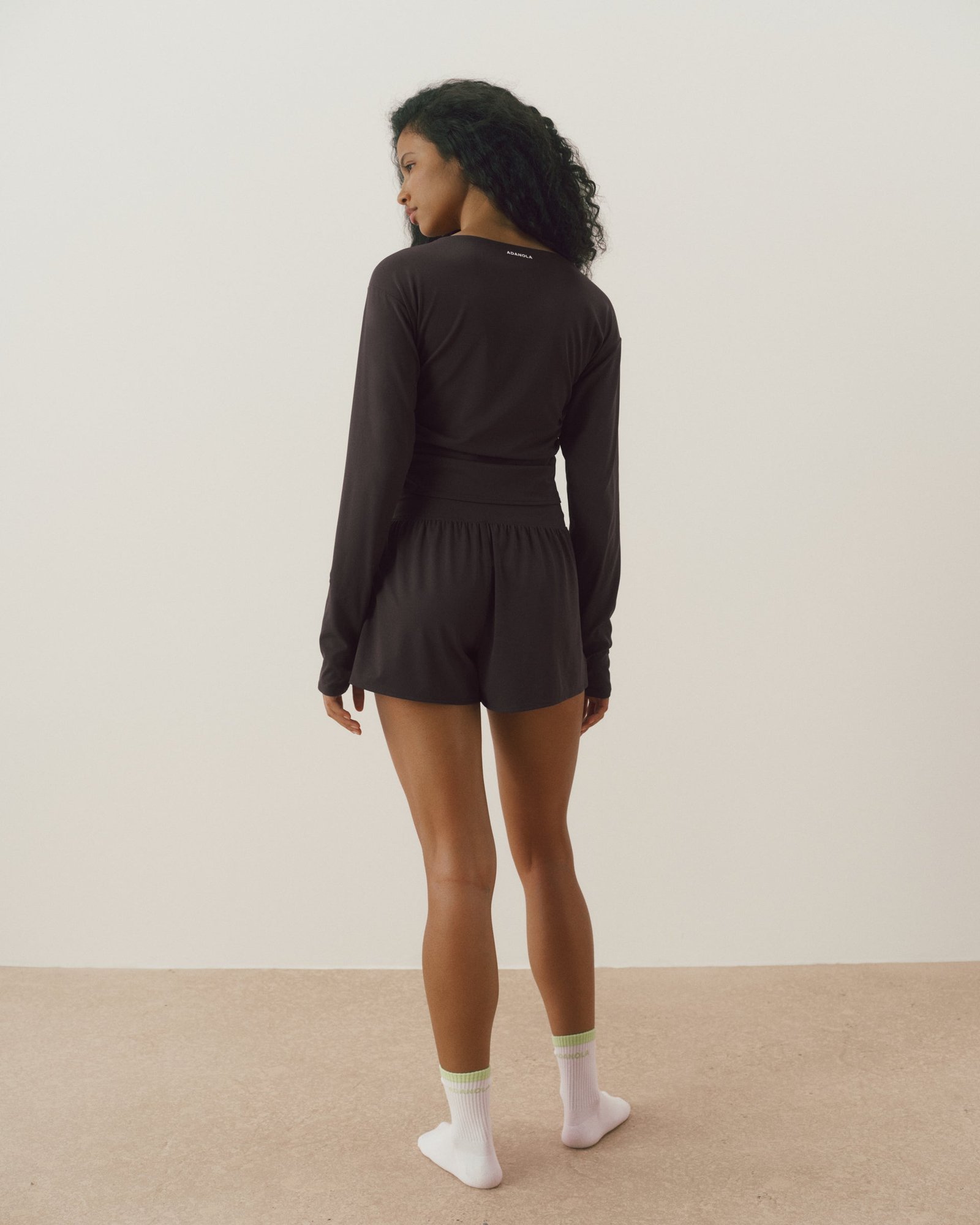 Long Sleeve Ruched Side Top - Coffee Bean - Image 2