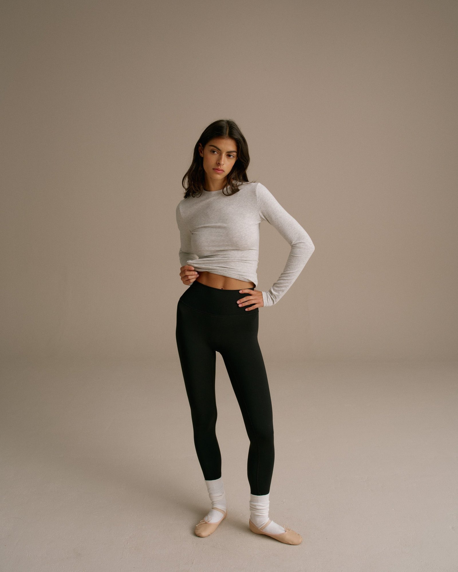 Cotton Long Sleeve Top - Grey Melange - Image 4