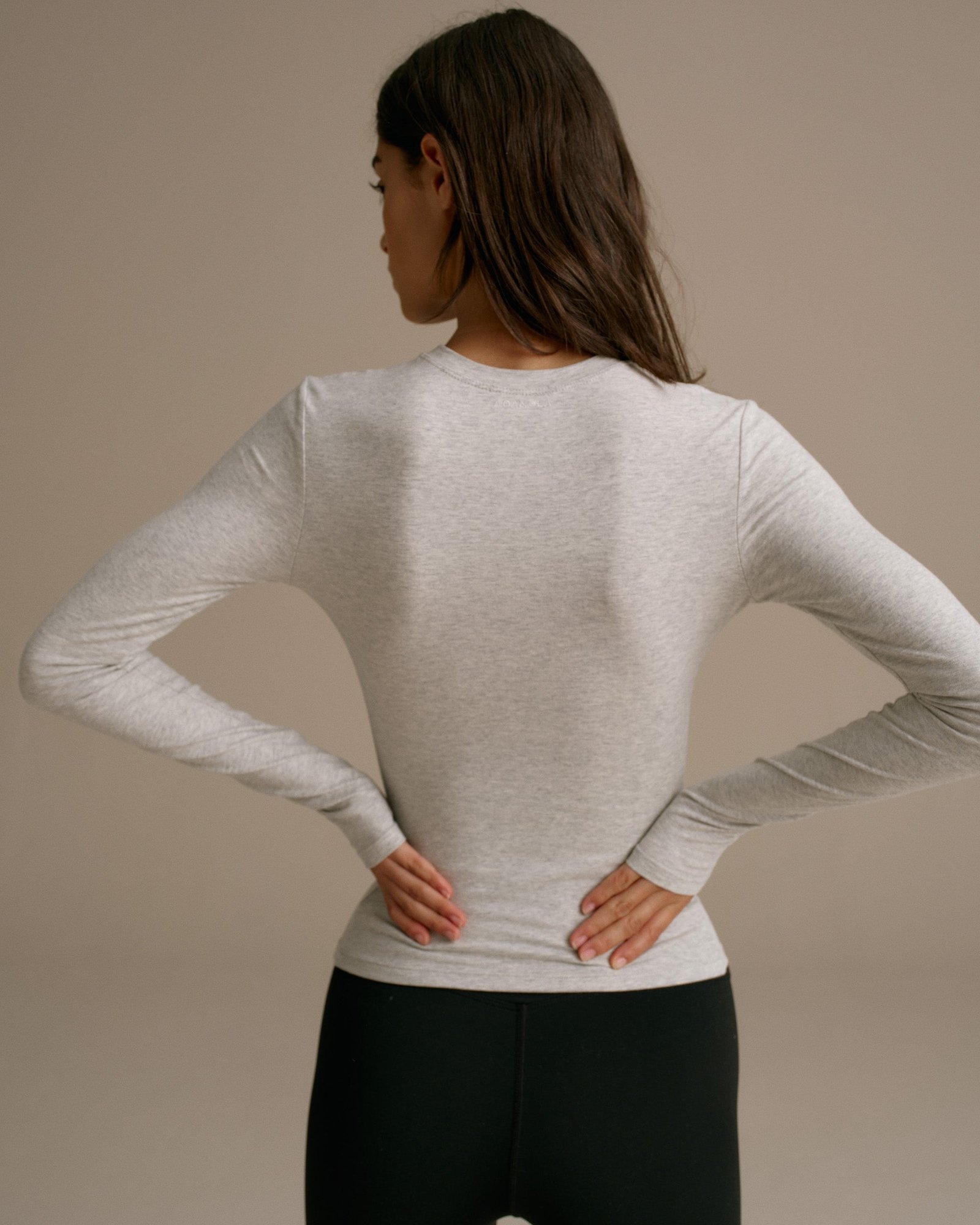 Cotton Long Sleeve Top - Grey Melange - Image 2