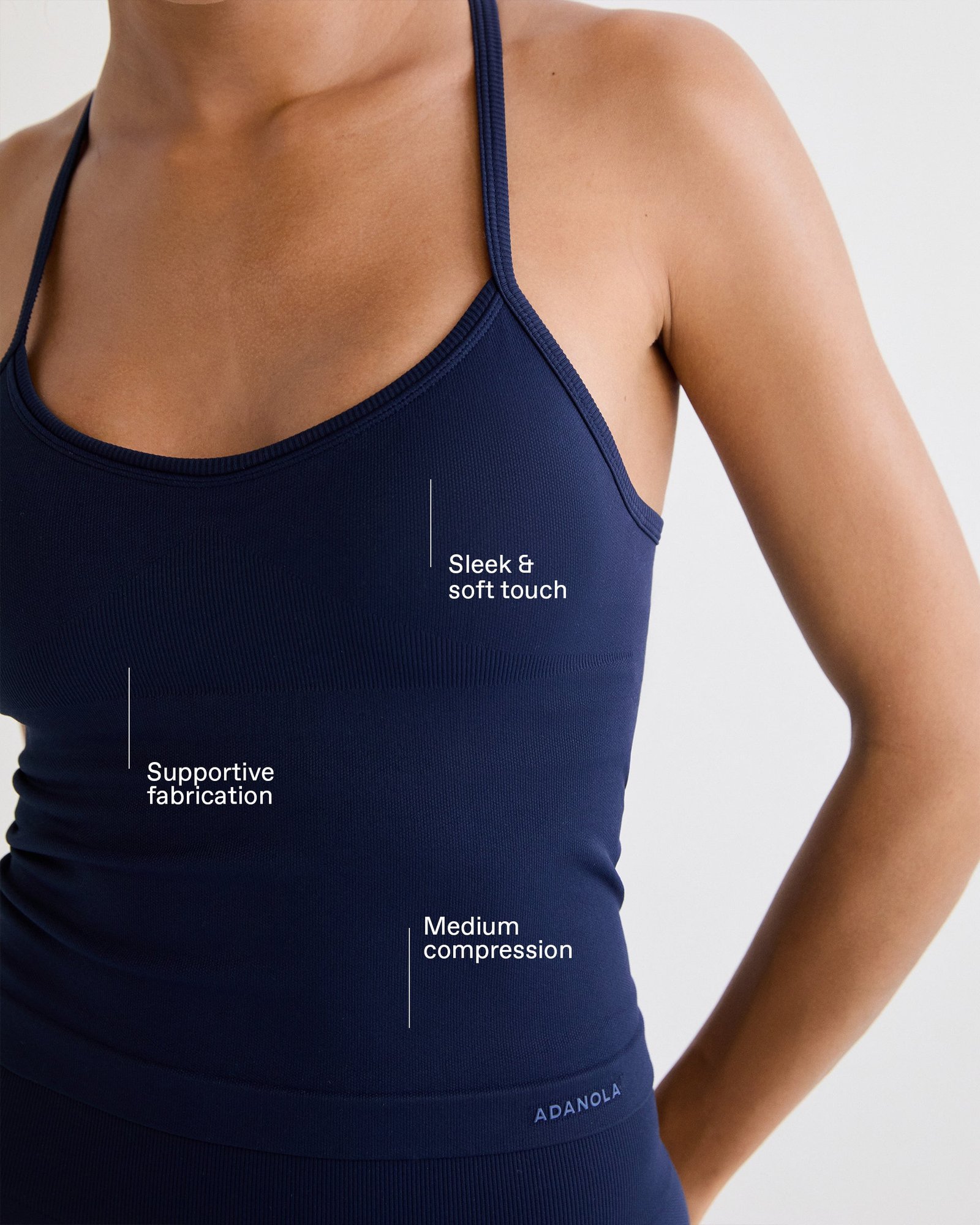 Classic Seamless Cross Back Tank Top - Navy Blue - Image 2