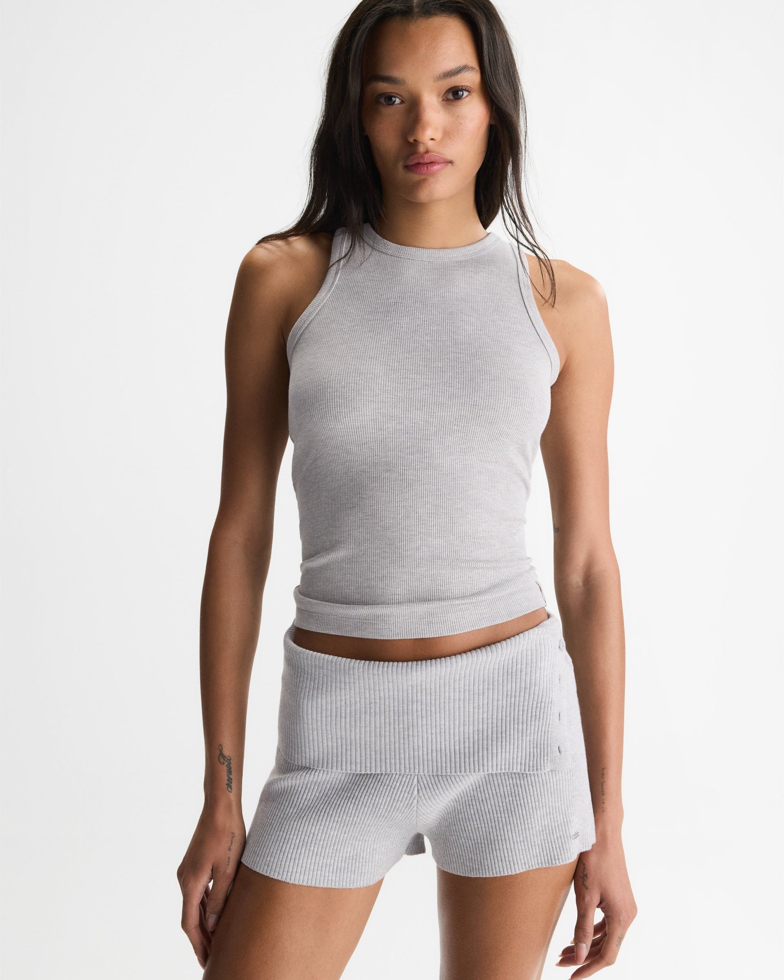 Modal Soft Rib Tank Top - Light Grey Melange - Image 2