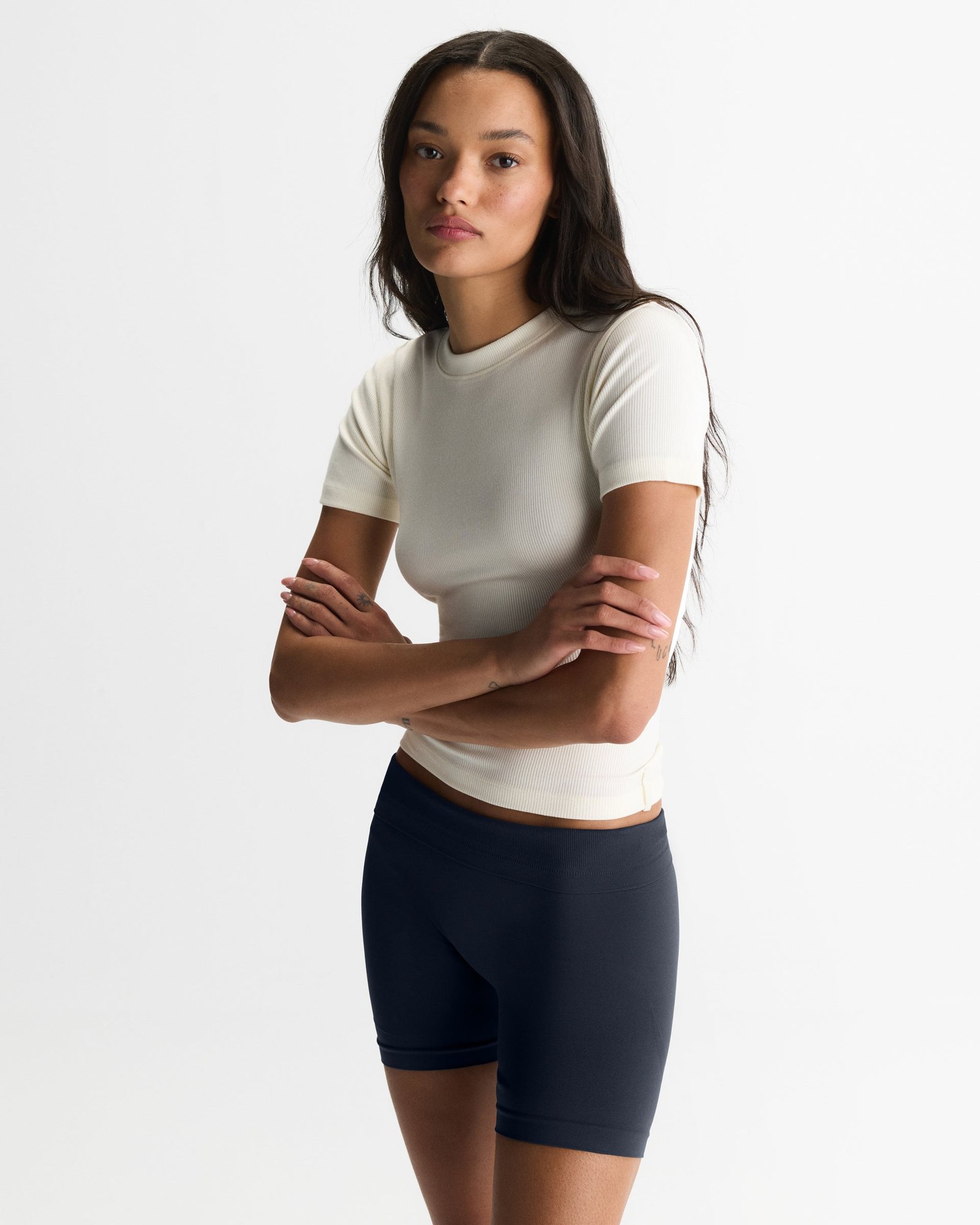 Modal Soft Rib Short Sleeve Top - Marshmallow White - Image 4