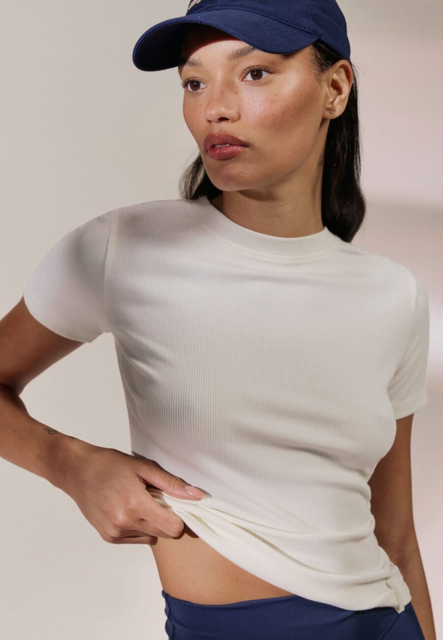 Modal Soft Rib Short Sleeve Top - Marshmallow White